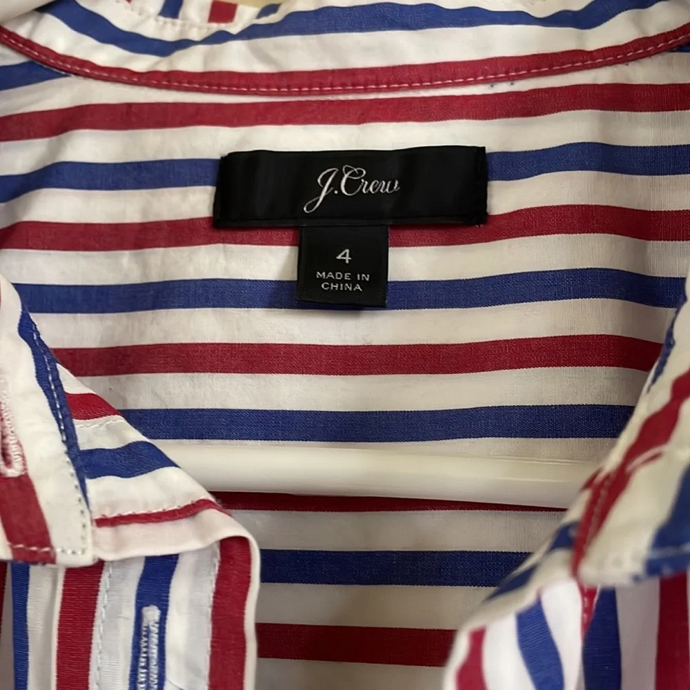 J Crew Womens Washed 4th July Red White Blue Striped Shirt